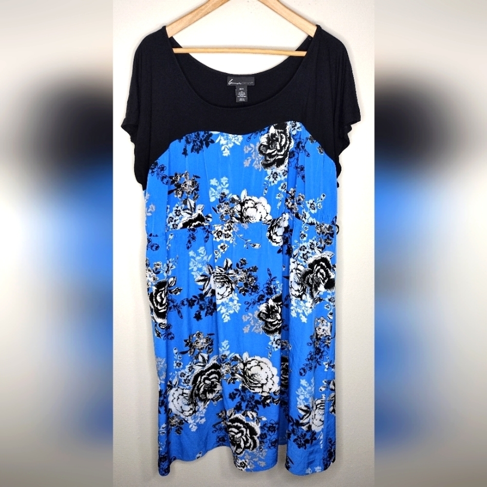 Lane Bryant Black & Bright Blue Floral Midi Dress